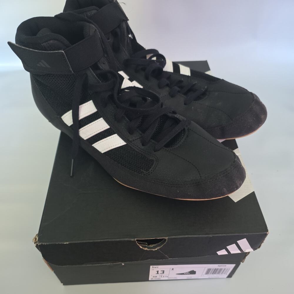 adidas Men's HVC Wrestling Shoes Black White Sport Performance Footwear